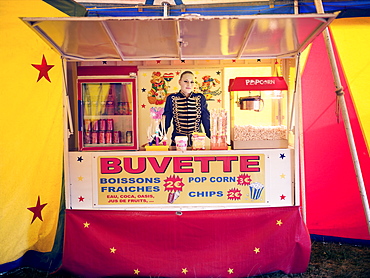 Popcorn stall, family circus, France, Europe