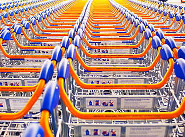 Luggage trolleys at Charles de Gaulle airport (CDG), Paris, France, Europe