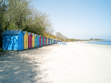 Beach huts at Holkham Nature Reserve near Wells-next-the-Sea, Norfolk, England, United Kingdom, Europe