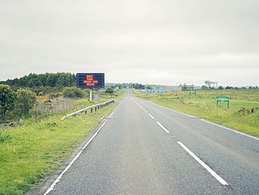 Don't take drugs and drive sign in the remote Highlands of Scotland, United Kingdom, Europe