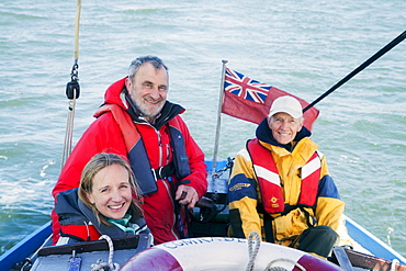 Sailing on a traditional Morecambe Bay prawn boat (prawner), United Kingdom, Europe