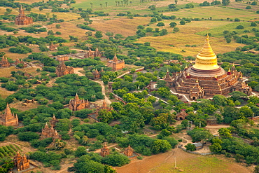 Aerial view of the ancient city of Bagan where more than 2200 ancient temples remain of the original 10000, Bagan (Pagan), Myanmar (Burma), Asia