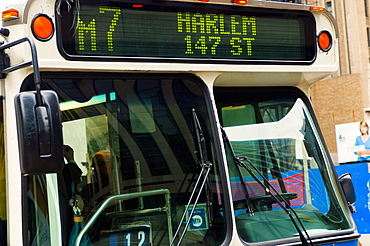 Harlem bound New York City bus, New York, United States of America, North America