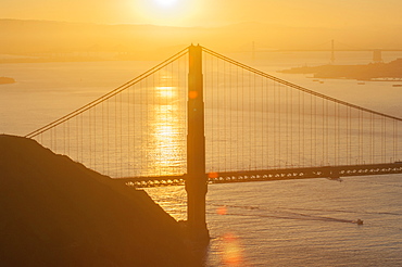 The Golden Gate Bridge at sunrise, San Francisco, California, United States of America, North America