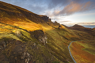 Sunset over the Trotternish Range from the Quiraing on the Isle of Skye, Inner Hebrides, Scotland, United Kingdom, Europe