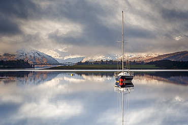 The still waters of Loch Leven near Ballachulish on a winter morning, Glencoe, Highlands, Scotland, United Kingdom, Europe