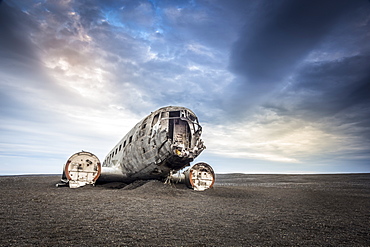 Wreckage of a United States Navy Douglas Super DC-3 that crashed on the black beach at Solheimasandur, South Region, Iceland, Polar Regions