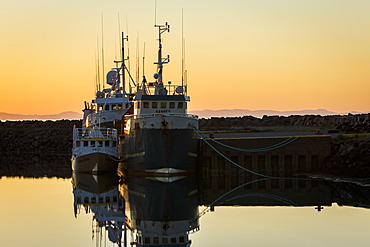 Fishing boats in the charming fishing village of Grundarfjordur, Snaefellsnes peninsula, west coast of Iceland, Polar Regions