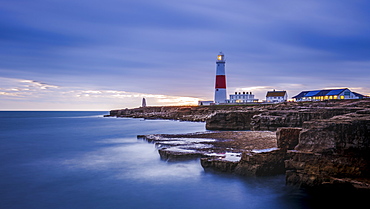 Portland Bill Lighthouse at sunset, Portland, Jurassic Coast UNESCO World Heritage Site, Dorset, England, United Kingdom, Europe