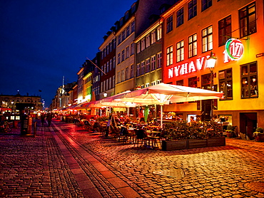 Evening at Nyhavn, Copenhagen, Denmark, Scandinavia, Europe