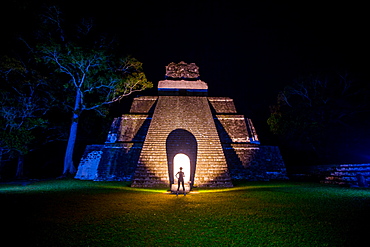 Night portrait of Pyramid at Tikal, UNESCO World Heritage Site, Guatemala, Central America