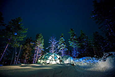 Kakslauttanen Igloo Village at night, Saariselka, Finland, Scandinavia, Europe