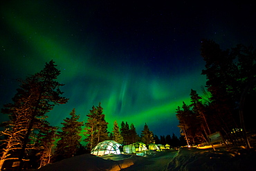 Aurora Borealis (the Northern Lights) over Kakslauttanen Igloo West Village, Saariselka, Finland, Scandinavia, Europe