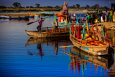 Colorful boats at the Holi Festival, Vrindavan, Uttar Pradesh, India, Asia