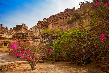 The inner wall of Mehrangarh Fort in Jodhpur, the Blue City, Rajasthan, India, Asia