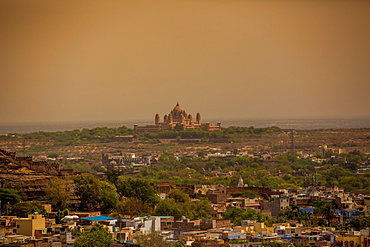 The view of Umaid Bhawan Palace from Mehrangarh Fort in Jodhpur, the Blue City, Rajasthan, India, Asia