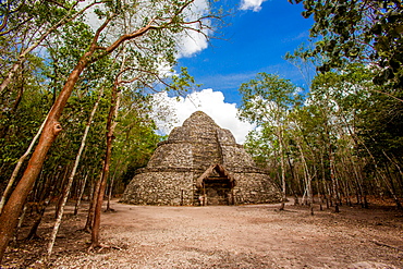 Pyramid in the Ancient Mayan ruins of Coba, outside of Tulum, Mexico, North America