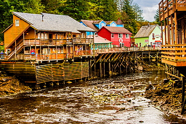 View of Creek Street in Business District in Ketchikan, Alaska, United States of America, North America