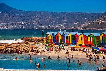 Colorful beach huts, Muizenberg Beach, Cape Town, South Africa, Africa