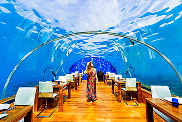 Views from Ithaa, the undersea restaurant at Conrad Maldives, Maldives, Indian Ocean, Asia