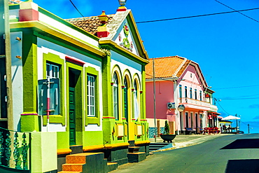 Colorful buildings in the little town called Sao Mateus village around Terceira Island, Azores, Portugal, Atlantic, Europe