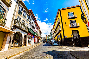 Colorful buildings in the little town called Sao Mateus village around Terceira Island, Azores, Portugal, Atlantic, Europe