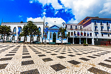 Colorful buildings in the little town called Sao Mateus village around Terceira Island, Azores, Portugal, Atlantic, Europe