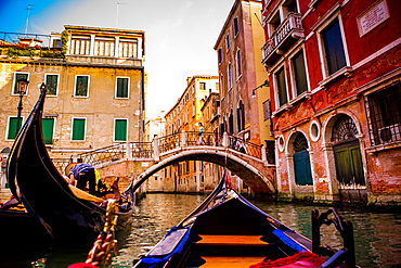 Floating on a gondola, Venice, UNESCO World Heritage Site, Veneto, Italy, Europe