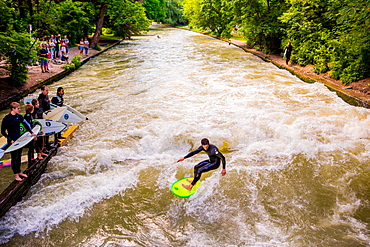 Surfer on the Endless Wave, Munich, Bavaria, Germany, Europe