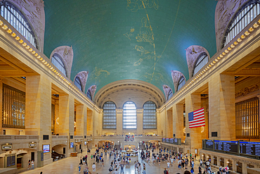 Grand Central Terminal marbled main concourse and vaulted ceiling with painted constellations, New York City, United States of America, North America