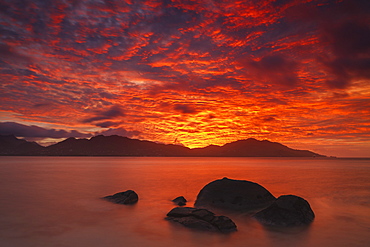 Sunset above the island of Mahe, Seychelles, Indian Ocean, Africa