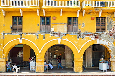 Traditional arches in the colorful old town of Cartagena, Colombia, South America