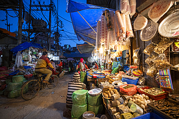 Busy market streets in the old part of Kathmandu called Ason, Kathmandu, Nepal, Asia