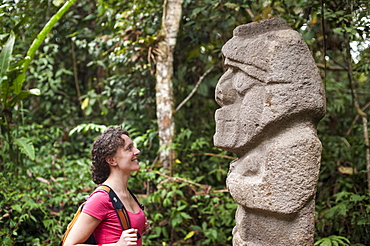 An ancient stone statue, San Agustin Archaeological Park, UNESCO World Heritage Site, Colombia, South America