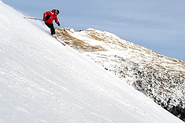 Skiing in the Dolomite mountains near Falcade, Veneto, Italy, Europe