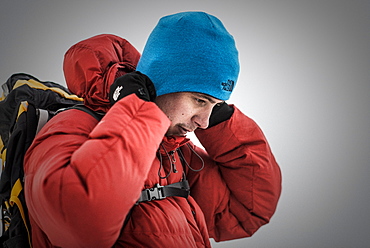 A mountaineer at Ama Dablam Base Camp, Khumbu Region, Nepal, Asia