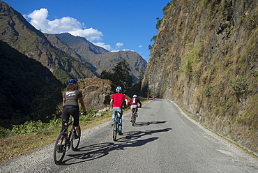 Mountain biking near the Tibetan border, Nepal, Asia