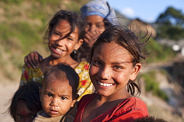 Children from a small village called Kalikot smile for the camera, Karnali District, Nepal, Asia