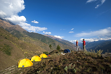 Camped in the Juphal valley in Dolpa, a remote region, Nepal, Asia