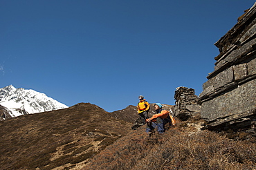 Chortens above Mu Gompa, Tsum Valley, Nepal, Asia