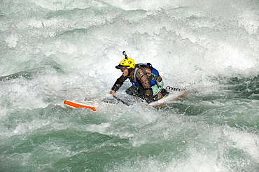 Stand Up Paddleboarding on the Karnali River, west Nepal, Asia