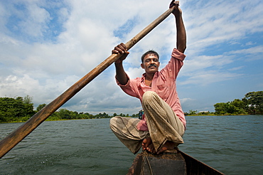 A fisherman on Kaptai Lake, Chittagong Hill Tracts, Bangladesh, Asia