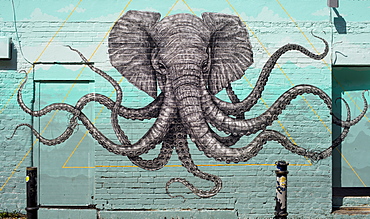 Octophant mural by Alexis Diaz, near Brick Lane, Shoreditch, London, England, United Kingdom, Europe