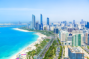 Skyline and Corniche, Al Markaziyah district, Abu Dhabi, United Arab Emirates, Middle East