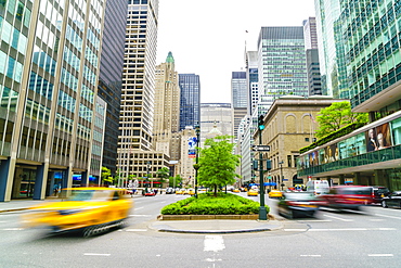 Yellow cab and cars on Park Avenue, Manhattan, New York City, United States of America, North America