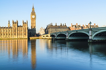 Big Ben, the Palace of Westminster, UNESCO World Heritage Site, and Westminster Bridge, London, England, United Kingdom, Europe