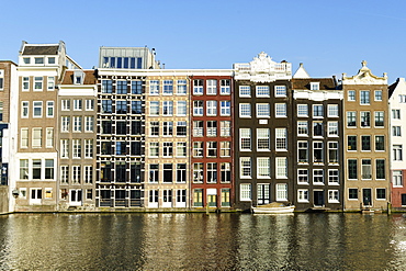 Old gabled buildings near Damrak, Amsterdam, Netherlands, Europe