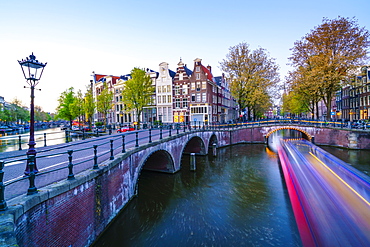 Keizersgracht Canal at dusk, Amsterdam, Netherlands, Europe