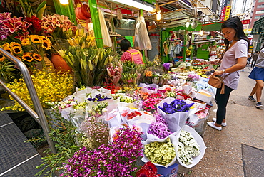 Colourful flower shop in the Mid Levels, Hong Kong Island, Hong Kong, China, Asia