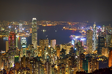 City skyline viewed from Victoria Peak by night, Hong Kong, China, Asia